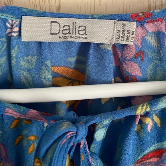 Dalia Blue Floral Peasant Chiffon Boho Long Sleeve Blouse Sz Med - Picture 6 of 10